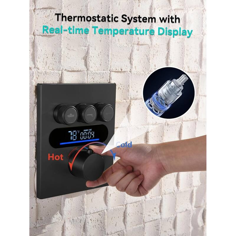 Lefton Shower System in Fahrenheit Display, 10” Overhead Shower Head with Handheld Spray Showerhead and Bathtub Faucet, SSWM2502