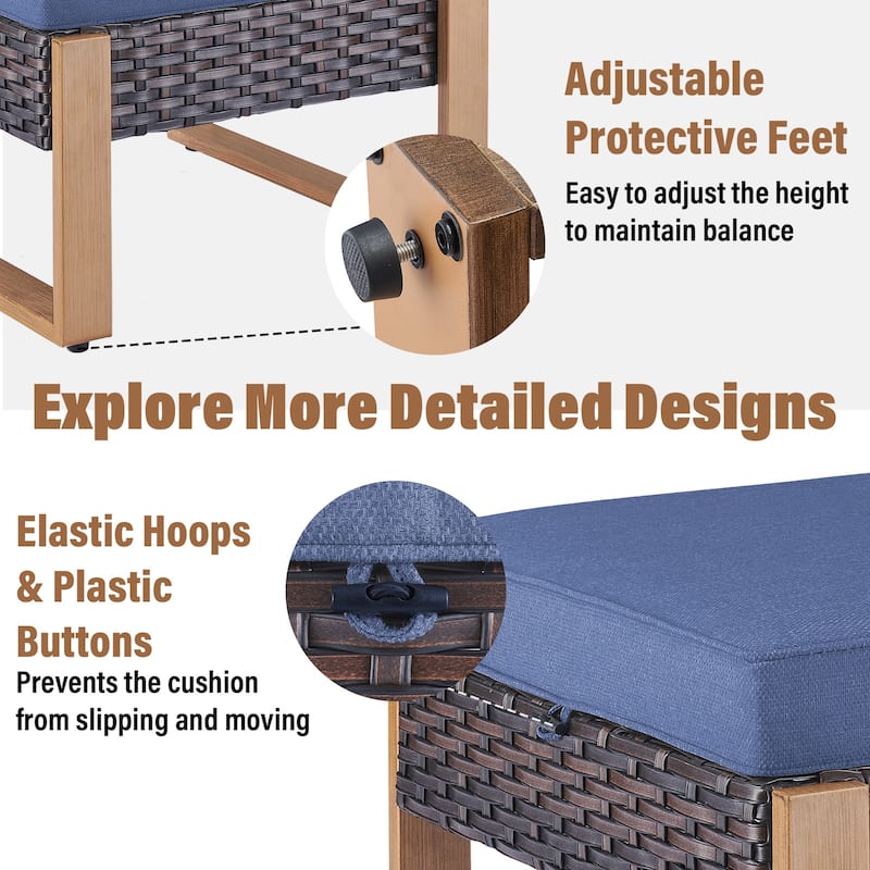 Gymojoy Outdoor Rattan Wicker Ottoman Seat Weather-resistance