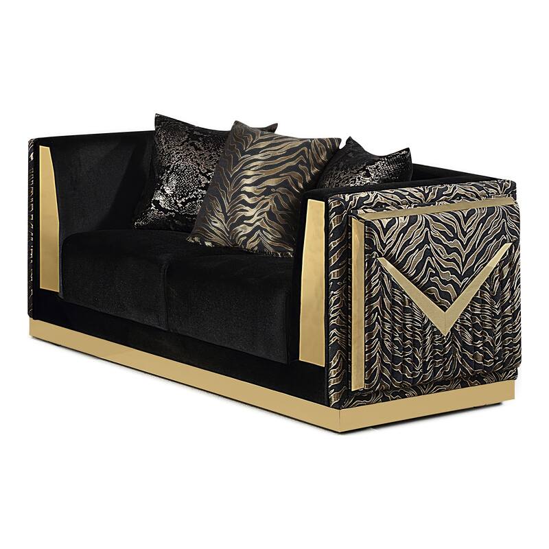 Furniture of America Ospray Glam 2-Piece Black Velvet Upholstered Zebra Print Sofa Set