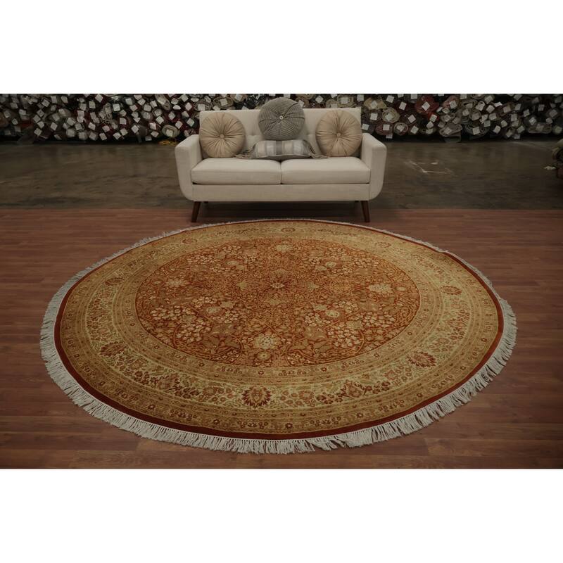 Hand Knotted Oriental 100% Wool Carpet Traditional Floral Oranges & Rust Tabriz Area Rug - 8' 0'' X 8' 0''