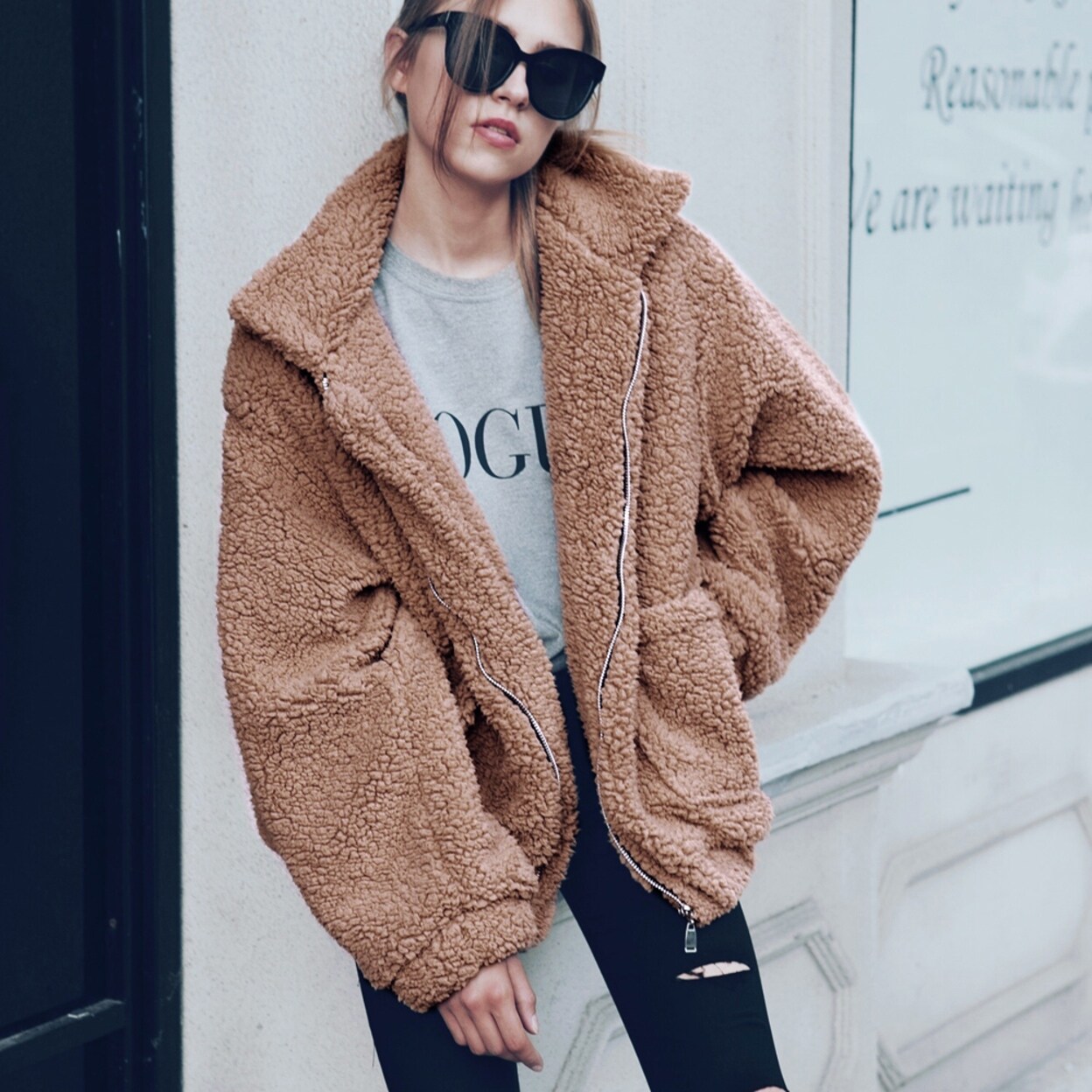 Shop Women Winter Warm Faux Fur Coat Long Sleeve Outwear Lady