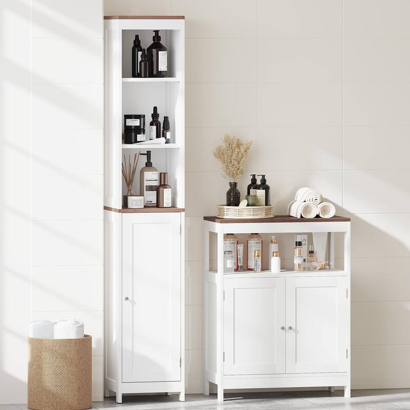 Anmytek Tall Bathroom Storage Cabinet with Reversible Door White Narrow Linen Tower Floor Organizer for Small Spaces