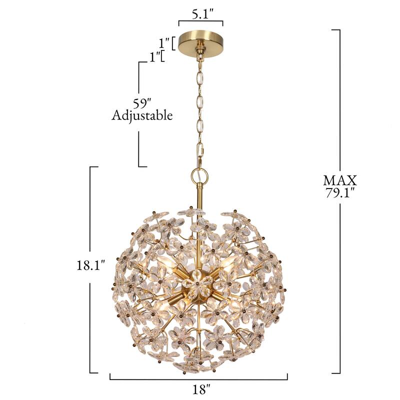 Modern 8-Light Art Gold Crystal Floral Globe Chandelier Ambiance Handmade Pendant for Kitchen Island Bedroom Foyer