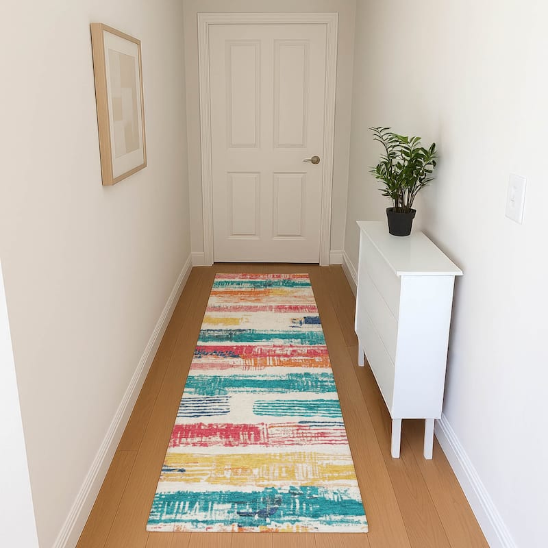 Premium Washable Super Soft Abstract Stripes Mayfield Rug - Ivory - 2'3" x 7'6"