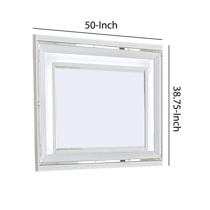 Wooden Frame Mirror with LED and Mirror Trim Accents, White
