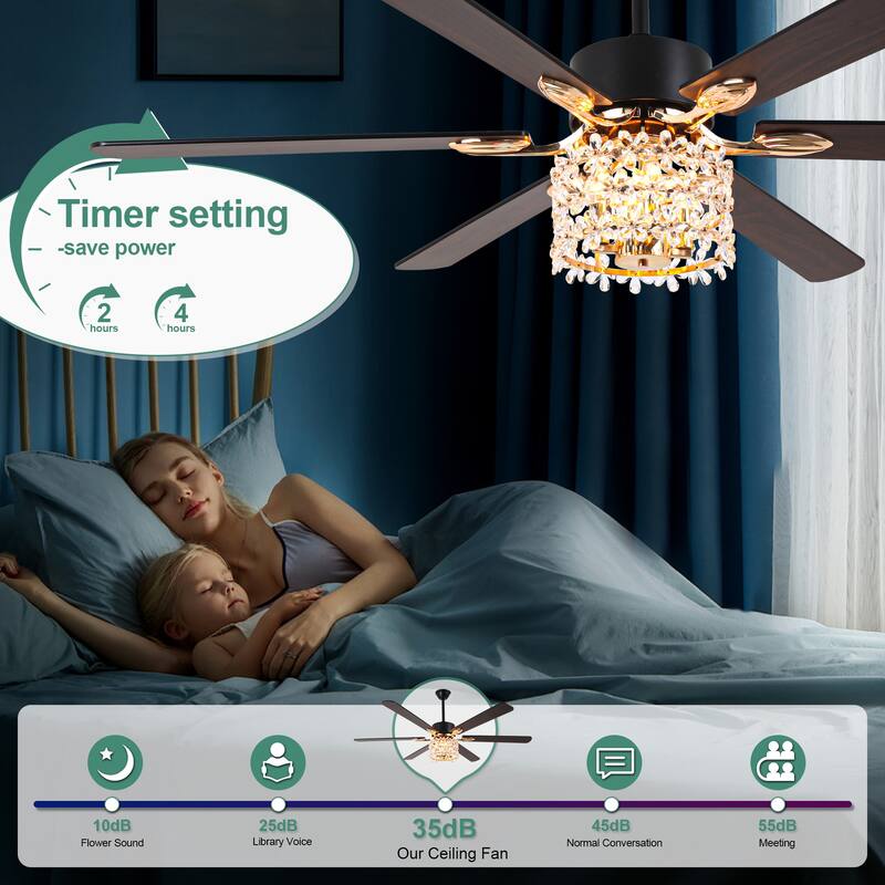 Cusp Barn 65 Inch Modern Crystal Daisy Chandelier Ceiling Fan with Lights and Remote, Slient DC Motor Fandelier Ceiling Fan