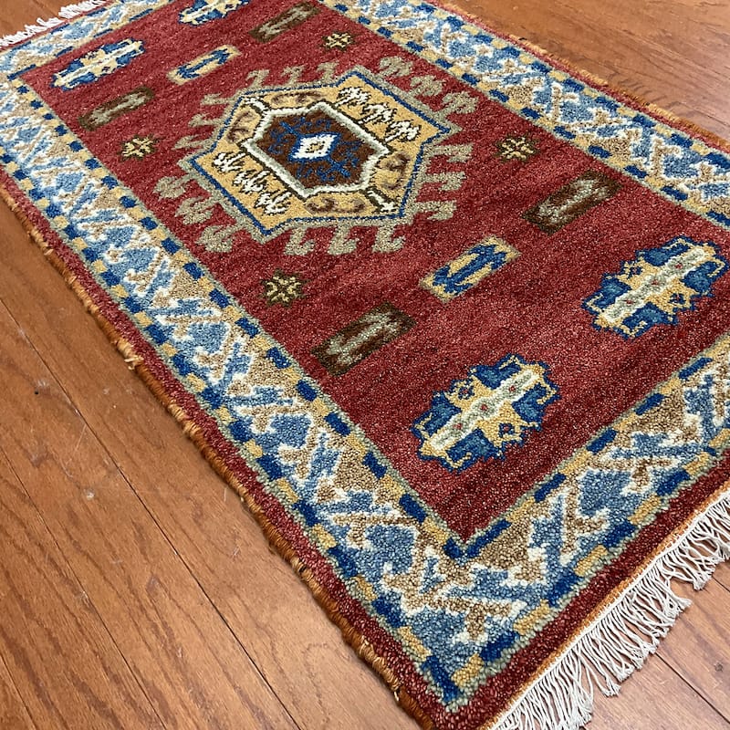 Handmade One-of-a-Kind Kazak Wool Rug (India) - 2'2" x 4'
