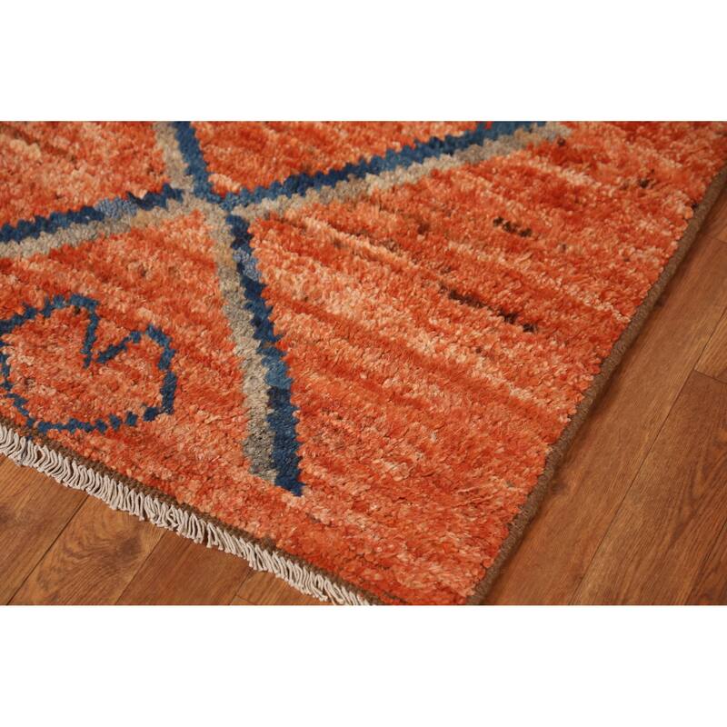 Orange Moroccan Runner Rug Handmade Tribal Oriental Wool Carpet - 2'9" x 9'10"