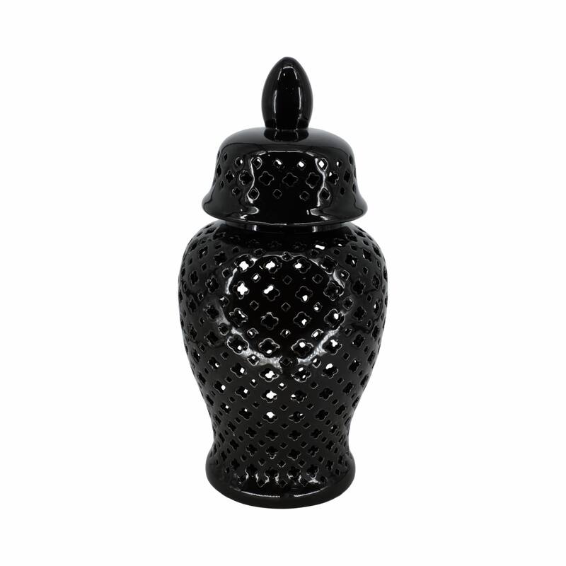 Modern Decorative Jar with Glossy Ceramic and Pierced Cutout Desig