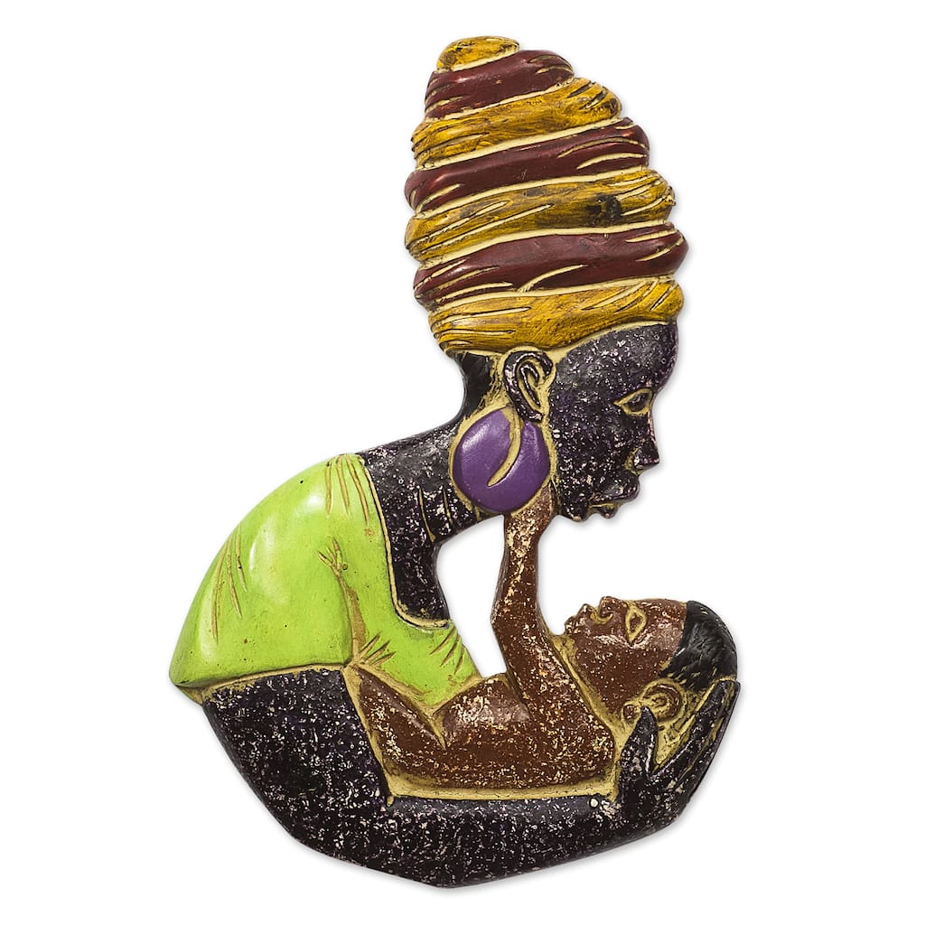 Novica Handmade Sweet Mama Wood Relief Panel