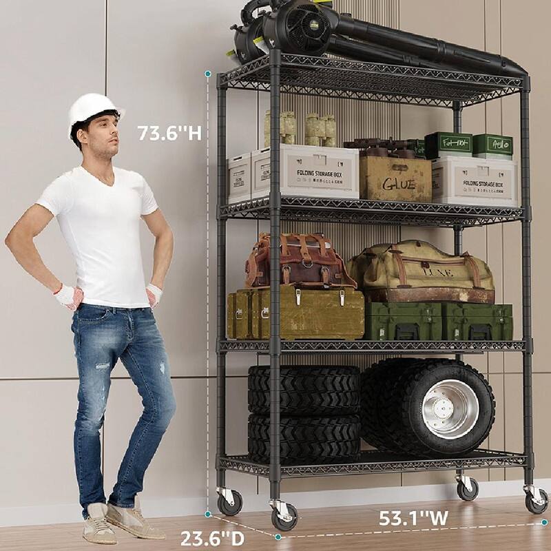 Industrial Metal Shelving, 4-Tier Storage Rack for Garage, Pantry, Warehouse and Basement