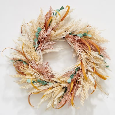 24" Artificial Fall Harvest Heather Wreath on Natural Twig Base