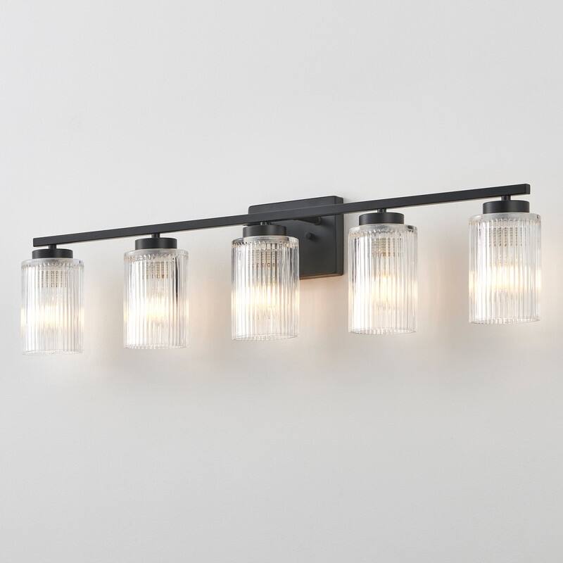 KAWOTI Modern Vanity Light with Cylinder Ribbed Glass Shade