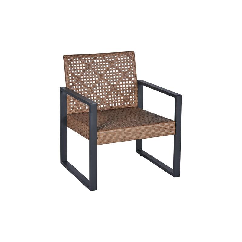 4-Piece Outdoor Patio Rattan Conversation Sofa Set with Acacia Wood Coffee Table and 2 Armchairs