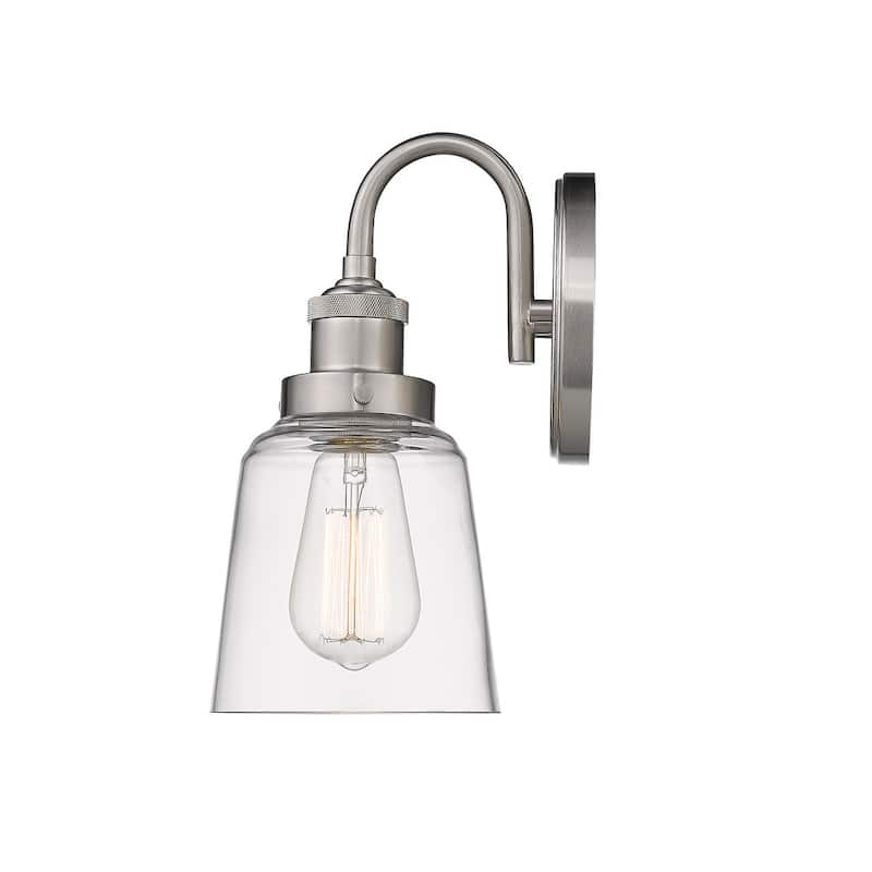 1 Light Clear Bell Glass Wall Sconce in Satin Nickel