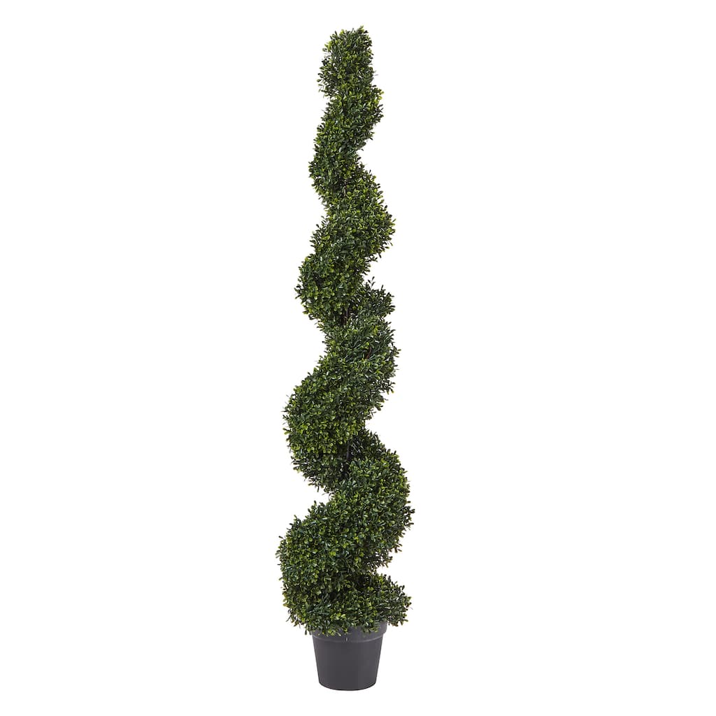 Spiral Topiary Arrangement and Weighted Pot - Faux Boxwood