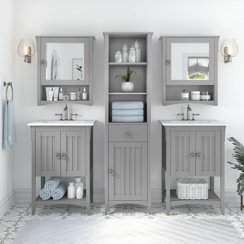 Salinas 48W Double Vanity Set with Sinks and Storage by Bush Furniture - Cape Cod Gray