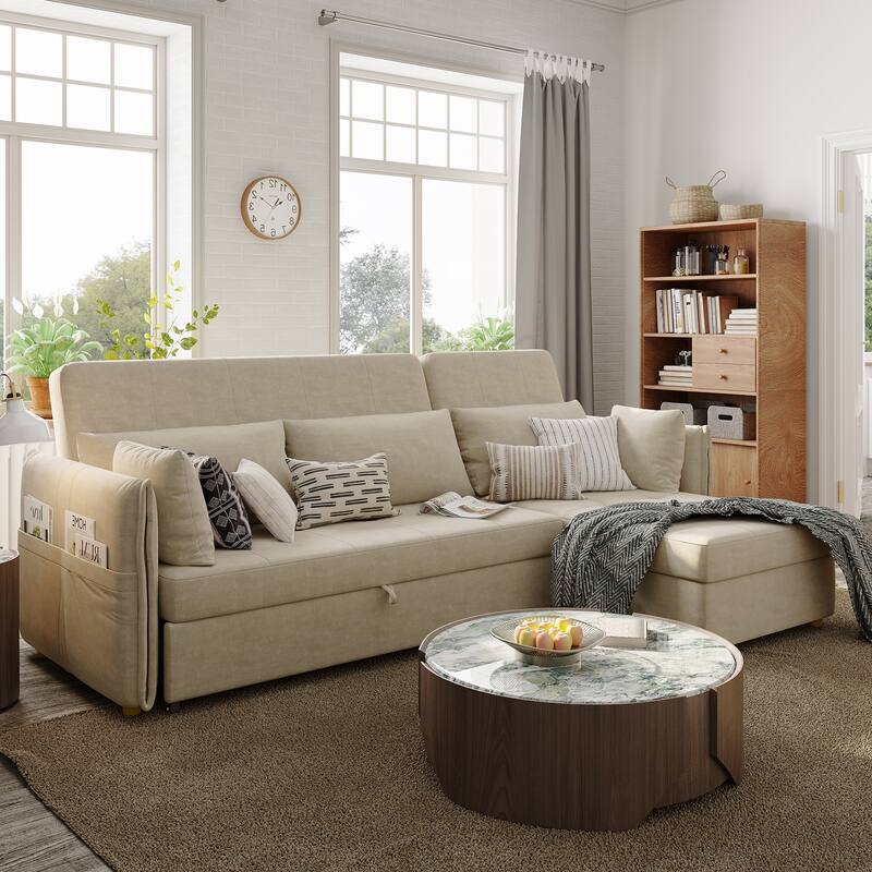 98.43" Modern Minimalist "L" Shape Sofa Bed，Anti-scratch and Water-proof, Solid Wood Frame