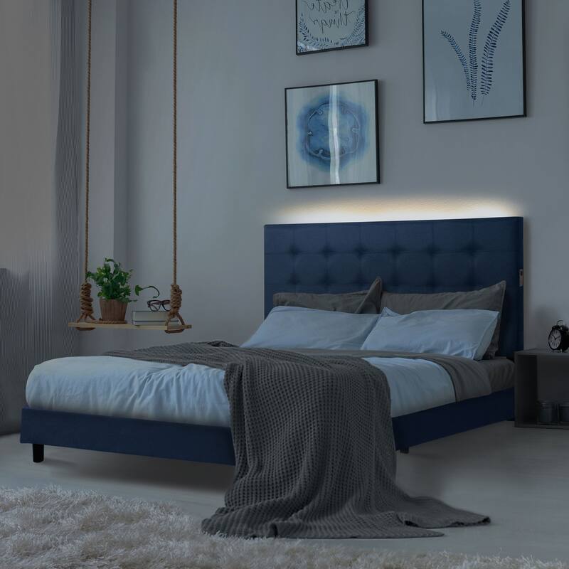 Madison Upholstered LED-lit Platform Bed Frame