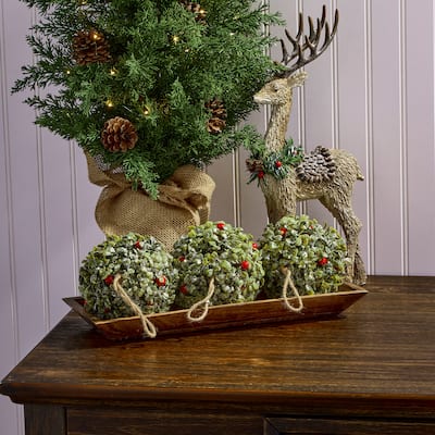 5" Frost Boxwood Waterproof Berry Ball Ornament Set of 3