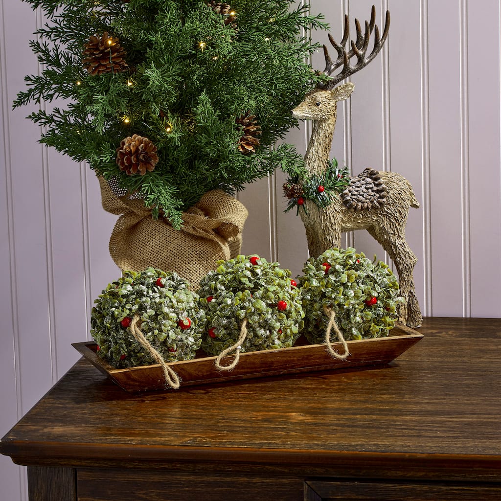 5" Frost Boxwood Waterproof Berry Ball Ornament Set of 3