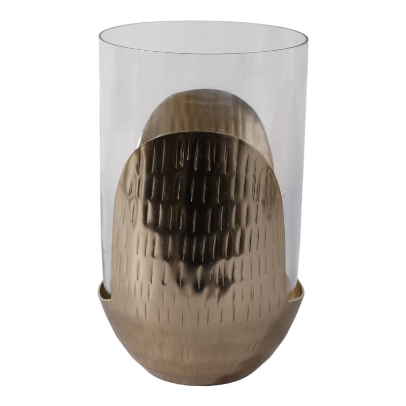 Decorative Glass Hurricane Candle Holder with Metal Base - Gold & Clear