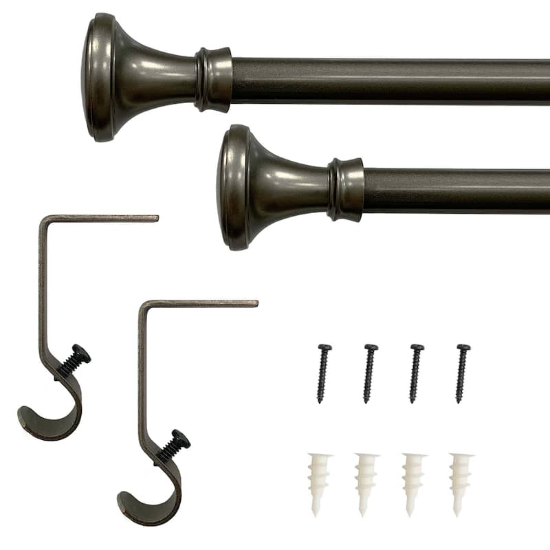 Lumi 5/8" Single Curtain Rod Set Pewter/ Matte Black- Trumpet finials - 28"-48" - Pewter