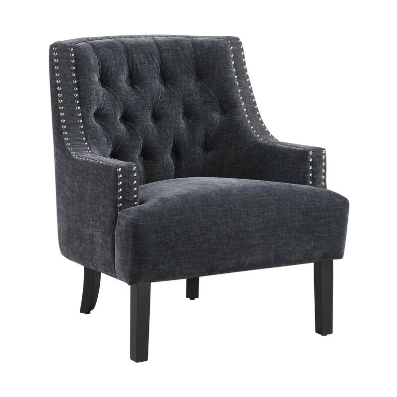 Black Chenille Upholstered Accent Chair with Button-Tufted Back