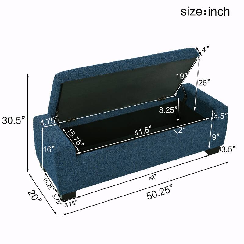 Rectangular Storage Ottoman - 50" Textured Fabric & Wood Base