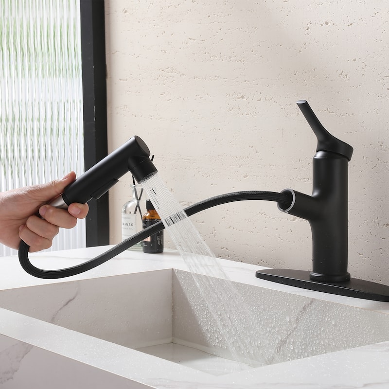 7.8" H Single-Handle Bathroom Sink Faucets with Pull Out Sprayer, Single Hole Vessel Faucet With Deck Plate