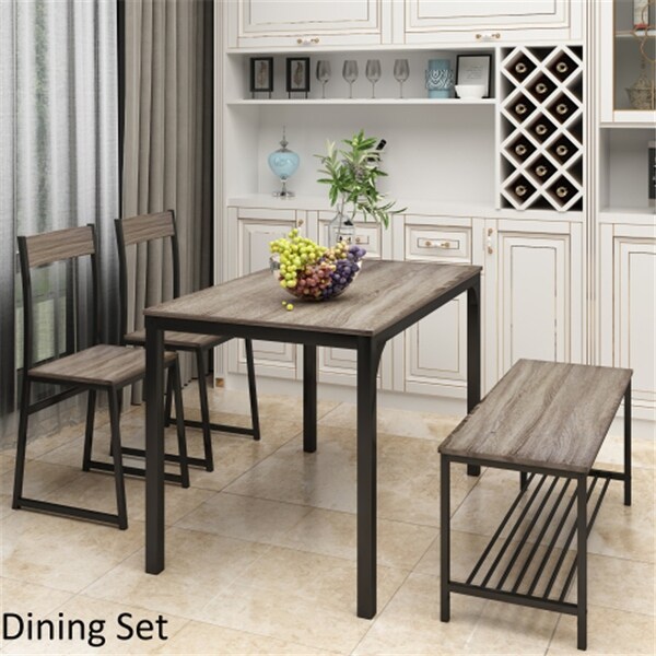 AOOLIVE 4-Pcs Dining Set with Kitchen Table,2 Chairs and Bench, Gray. Opens flyout.
