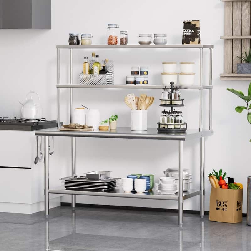60 X 30 In. Stainless Steel Table With Overshelves And Detachable Hooks - N/A