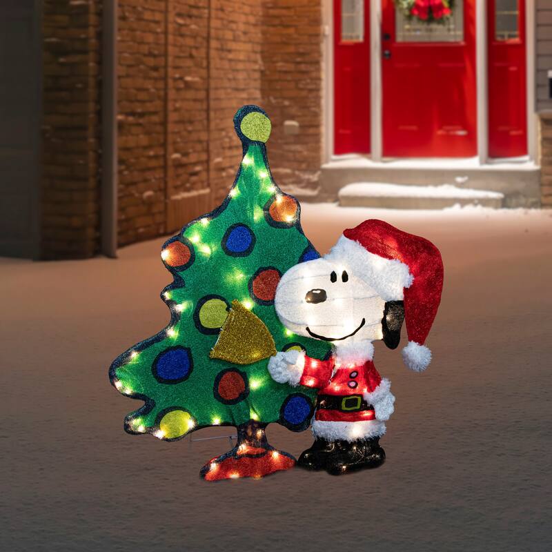 32" LED Peanuts Snoopy Christmas Tree Outdoor Decoration Clear Lights - Green