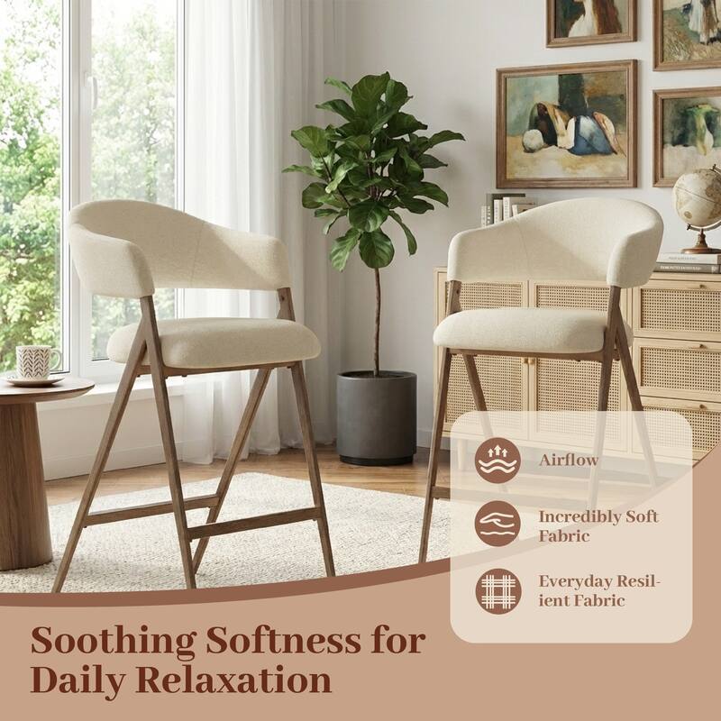 Ergonomic Counter Height Bar Stools with Curved Backrest & Breathable Fabric