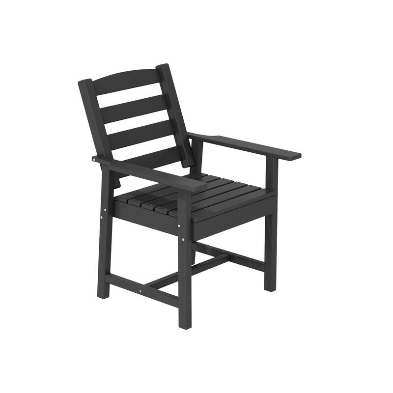 Set of 2 Outdoor Dining Chairs with Armrests, HDPE All Weather Patio Chairs, Waterproof UV Resistant Wood Grain Armchai
