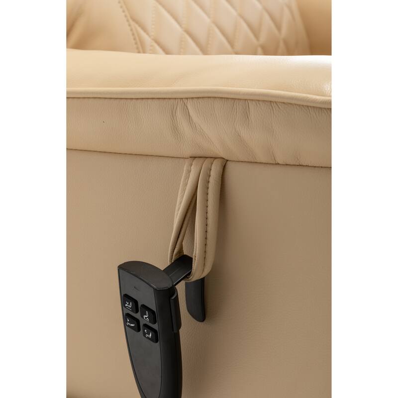 Beige Oversized Electric Recliner with OKIN Motor, 180° Lay Flat Function, Extra-Wide Seat, and Side Storage Pockets