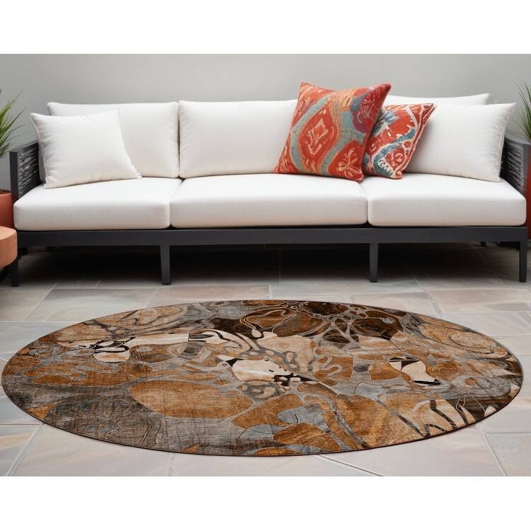 Alrira Artistic Abstract Weather Resistant Versatile Elegance Outdoor Rug - 8' X 8' - Multi