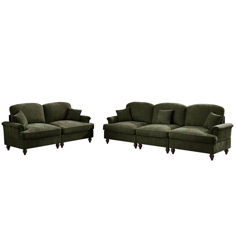 GDFStudio - Classic Chenille Modular Sofa Set with Flared Arms and Removable Ruffles Pleats Skirts