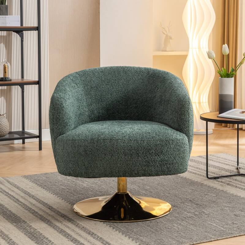 Modern Chenille Fabric Accent Swivel Chair with Gold Metal Round Base