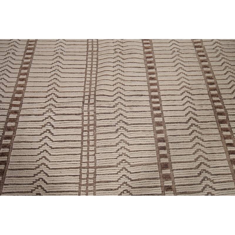 Earth Tone Moroccan Oriental Area Rug Handmade Stripe Wool Carpet - 7'11"x 10'5"