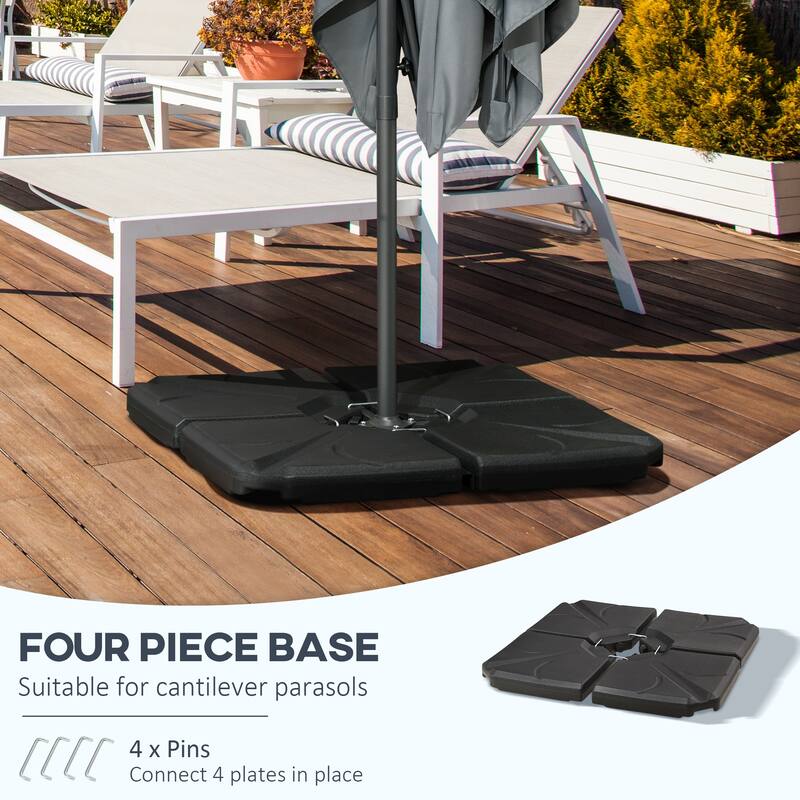 Black Four-Piece Outdoor Umbrella Base Weight Set HDPE Plastic for Cantilever Offset Umbrellas Water