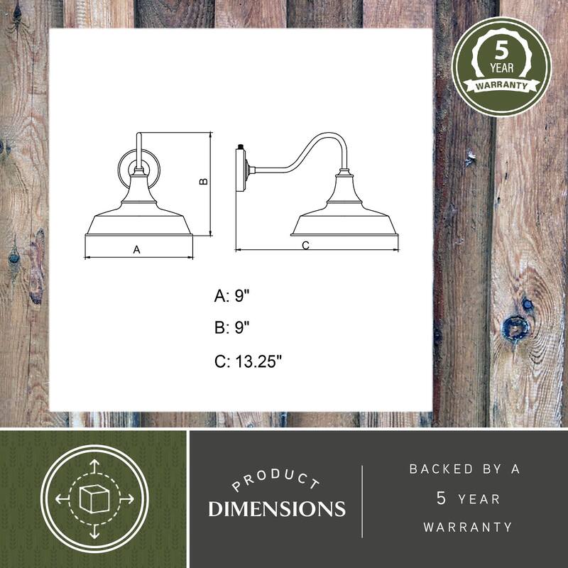 Dorado 1 Light Dusk to Dawn Green White Farmhouse Barn Dome Outdoor Wall Lantern - 9-in W x 13.25-in H x 9-in D