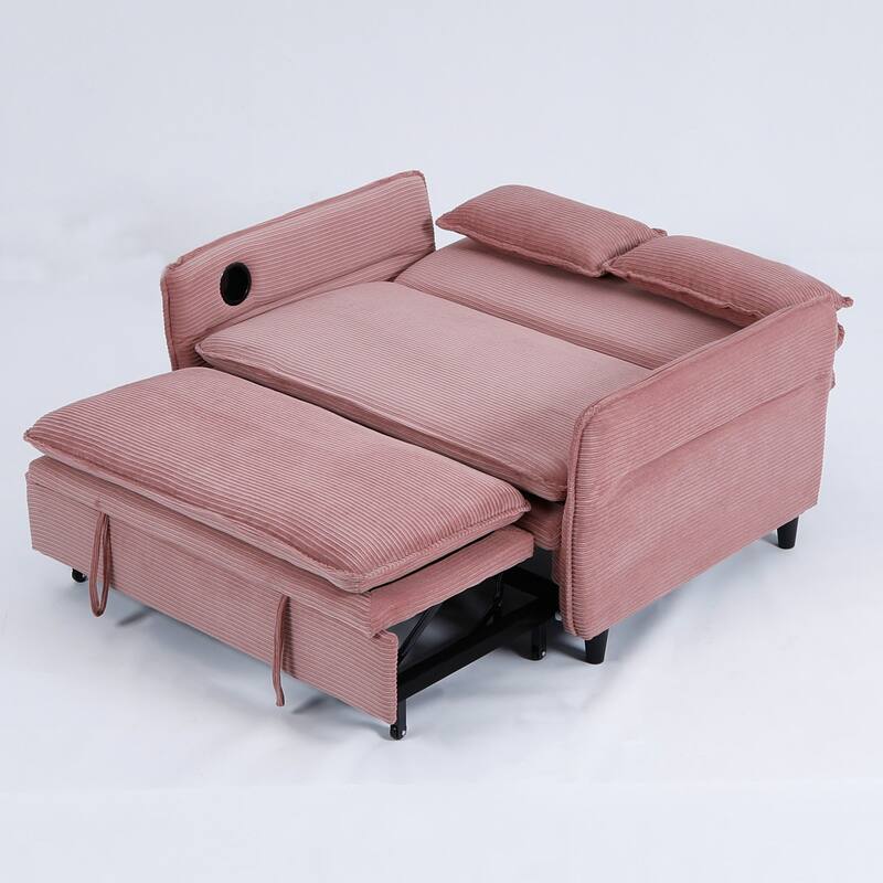 65.74-inch pink letter striped fabric multi-functional sofa bed,armrests and backrests are adjustable