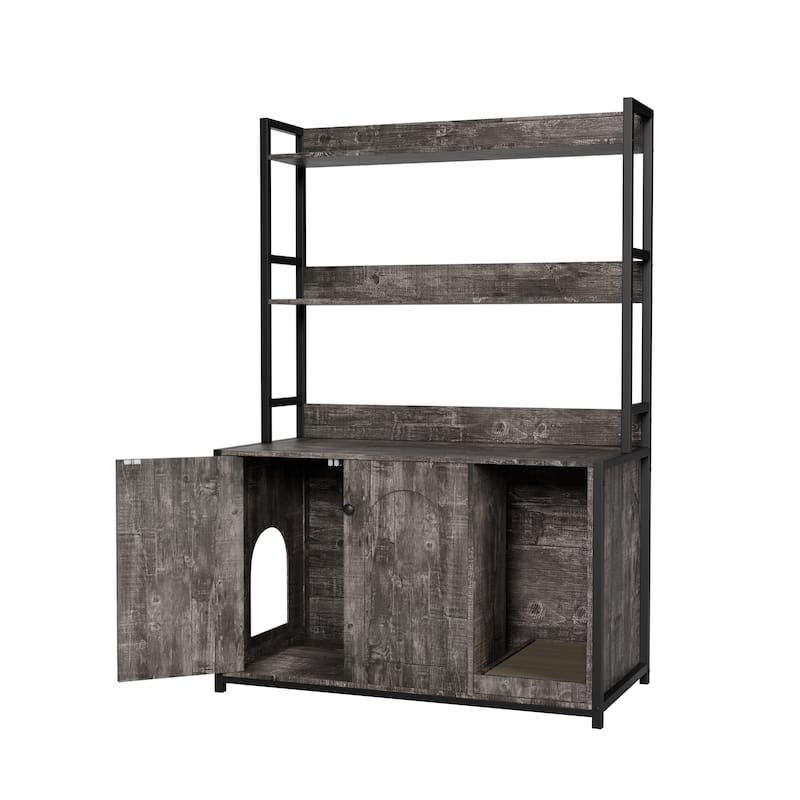 GDF Studio - Large Cat Litter Box Enclosure with Shelf Storage and Scratch Pad