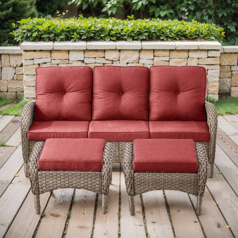 Gymojoy 3-Piece Outdoor Wicker Patio Furniture with 3 Seat Sofa, Rattan Coversation Set with Water Resistant Cushions