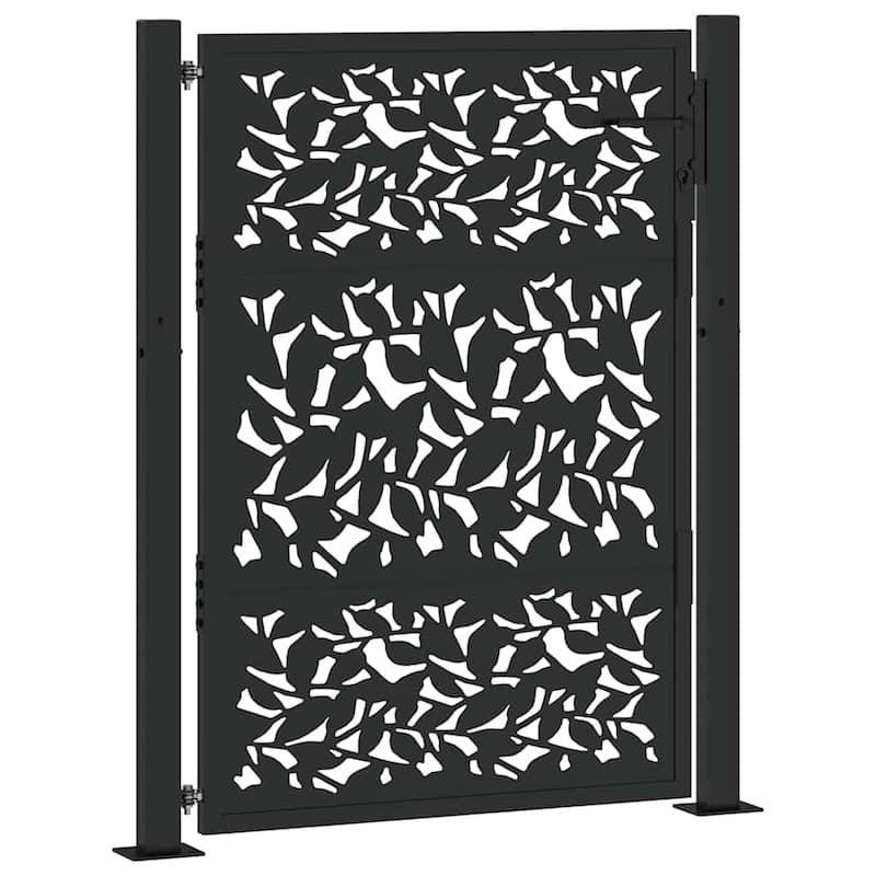 vidaXL Garden Gate Black Steel Leaf Design