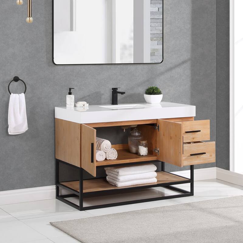 Altair Bianco Bath Vanity with White Composite Stone Top,no Mirror