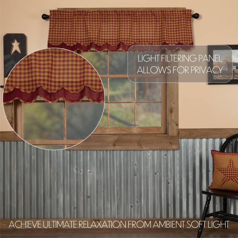 Primitive Kitchen Curtains VHC Check Valance Rod Pocket Cotton