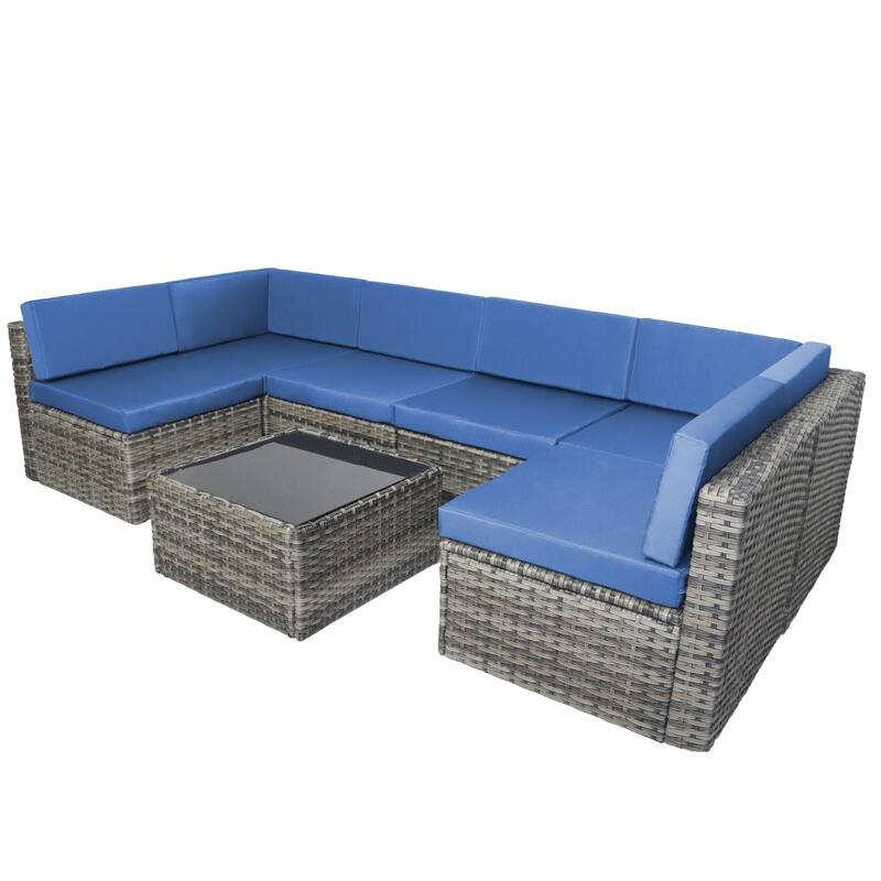 7-Piece Patio Wicker Sets Rattan Sectional Sofa With Cushions