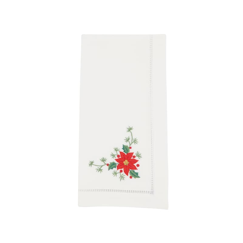 Whimsical Poinsettia Embroidered Napkin (Set of 6) - 20"x20" - 20"x20" - White - Set of 6
